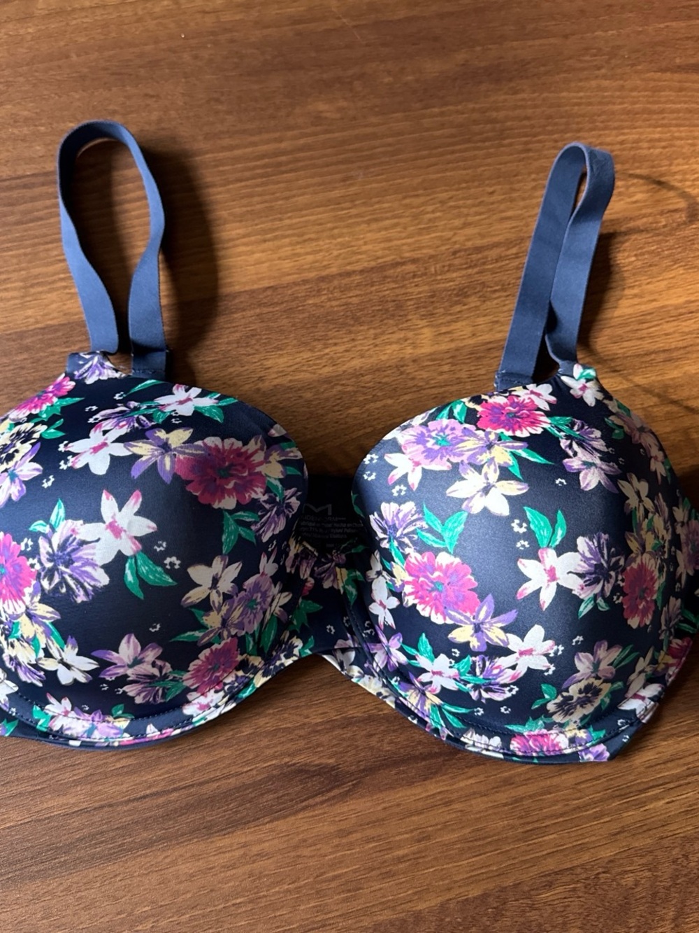 Maidenform Navy Floral Underwire Bra with Pink Accents